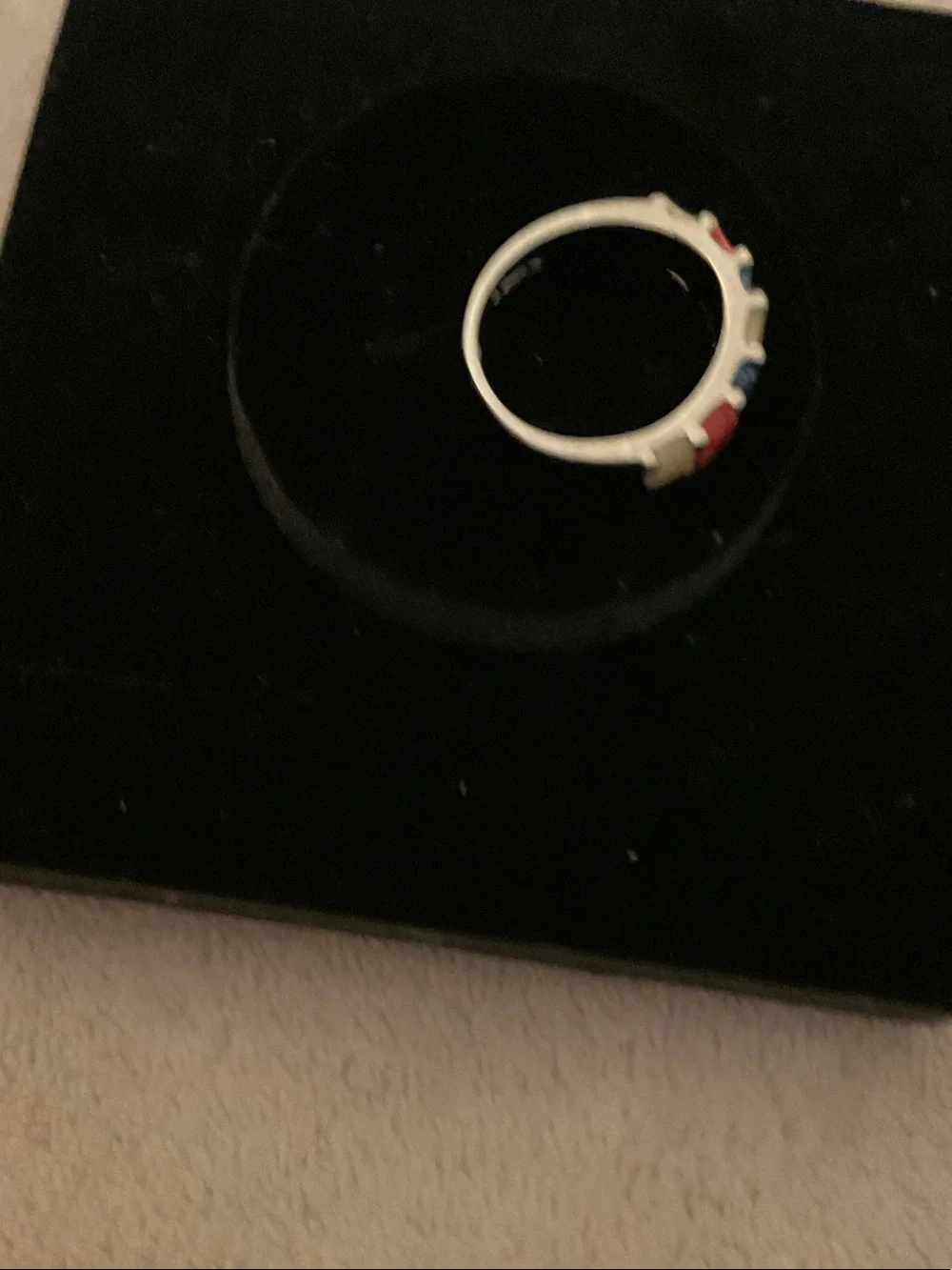 Gold-Tone Band Ring with Red, Blue and Cream Enamel Panels